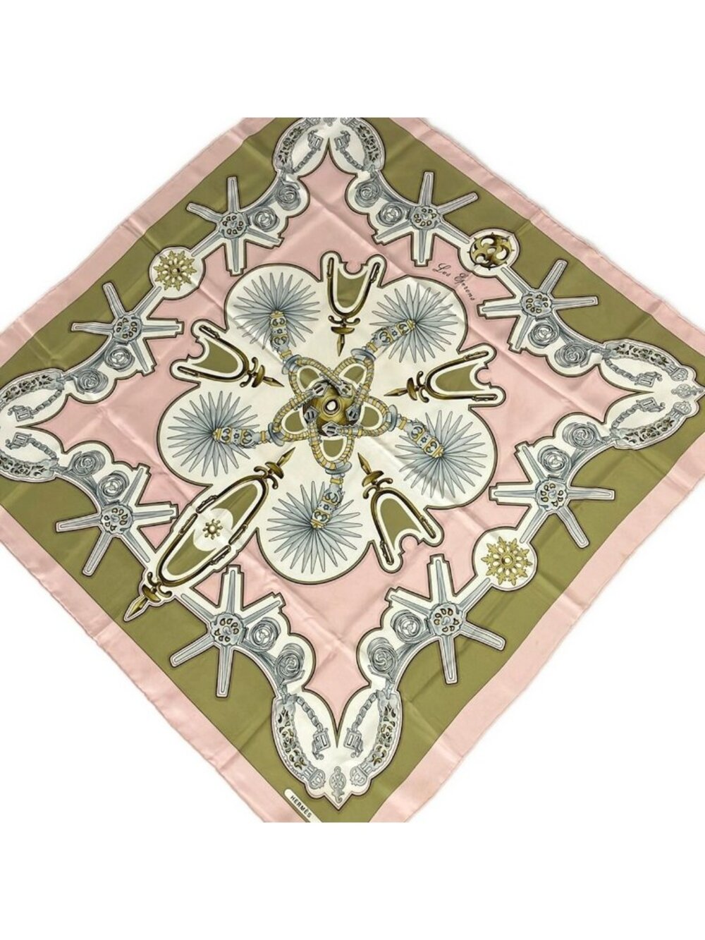Hermes Scarf Carre 90 Light Pink Ivory Multi les Eperons